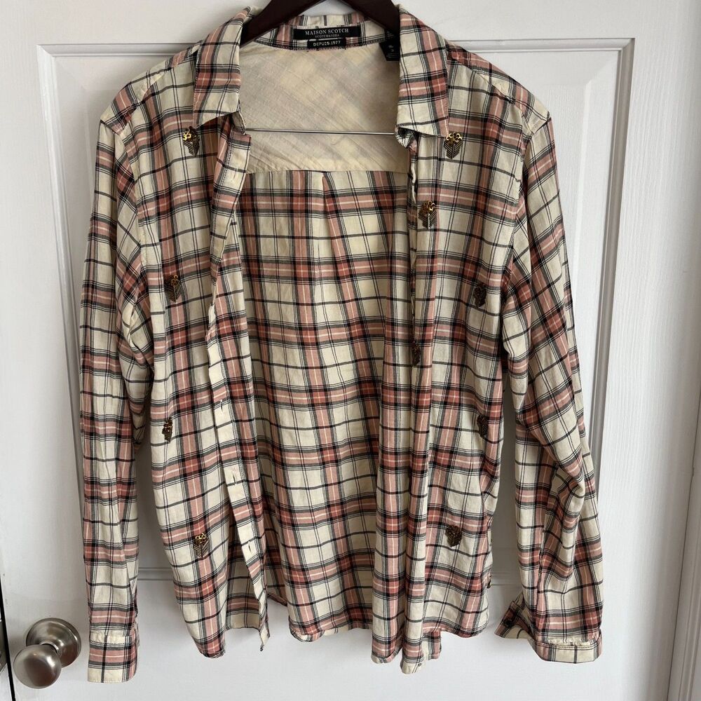 Maison Scotch Pink & White Button Down Plaid Top SZ 2 Western: Rodeo Maximalism - Picture 2 of 11
